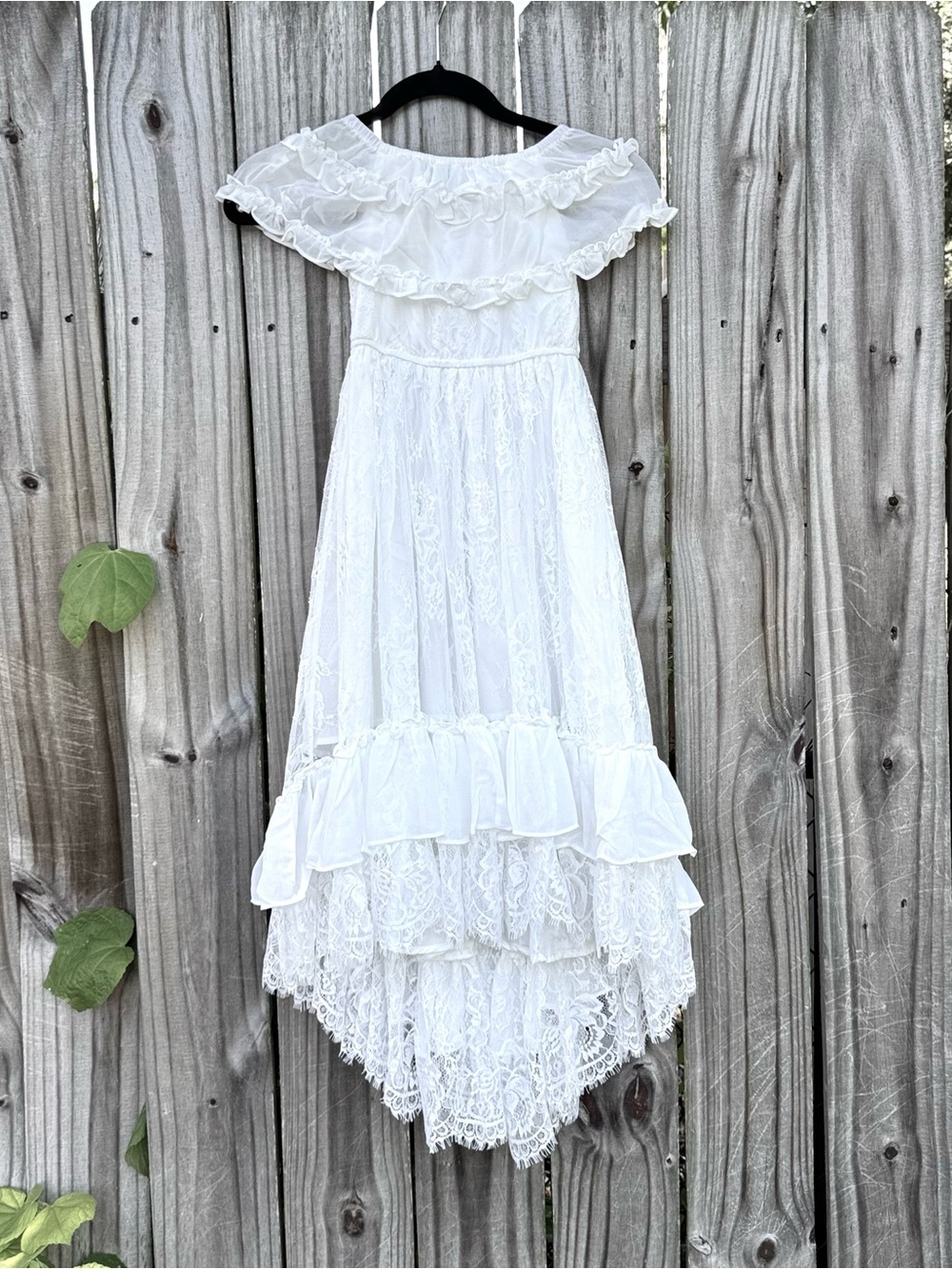 Cottagecore bohemian White Off Shoulder Lace High Low Maxi Dress, Size 4/5